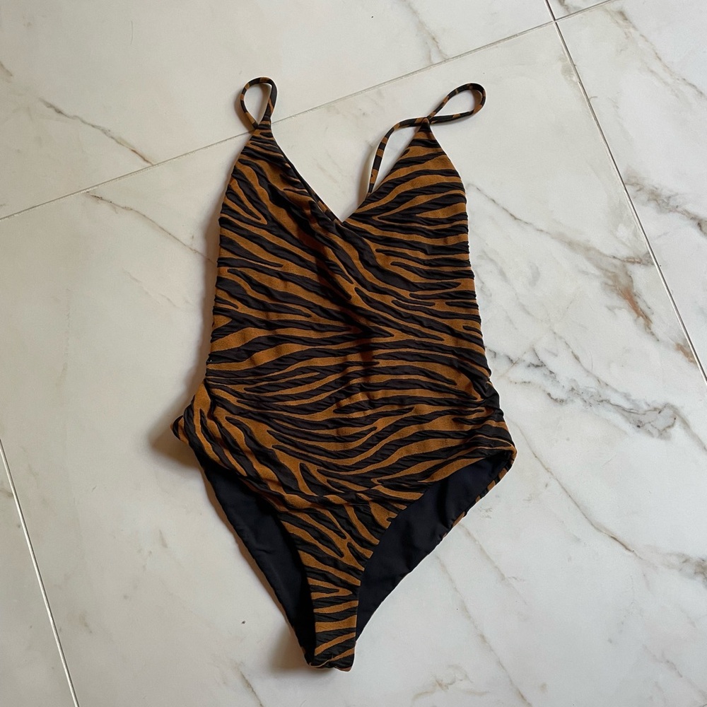 Mara Hoffman Brown and Black Zebra Print One Piece